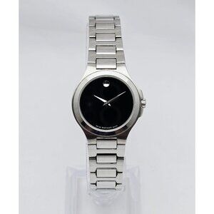 Movado Museum 28mm Stainless Steel Ladies Quartz Black Dial Watch 01.3.14.1033